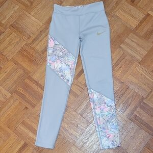 Nike Kids Pastel Floral Gray Dri Fit Leggings Size XL